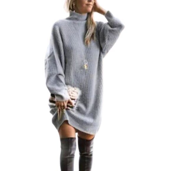 C + D + M Dresses & Skirts - gray turtleneck knee length sweater dress